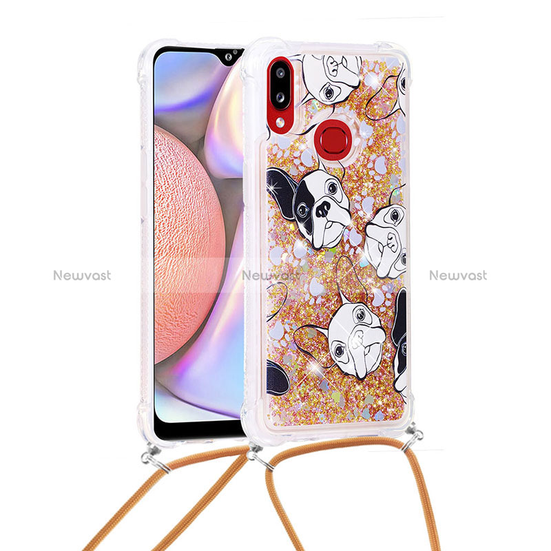 Silicone Candy Rubber TPU Bling-Bling Soft Case Cover with Lanyard Strap S02 for Samsung Galaxy A10s