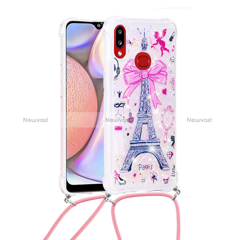 Silicone Candy Rubber TPU Bling-Bling Soft Case Cover with Lanyard Strap S02 for Samsung Galaxy A10s