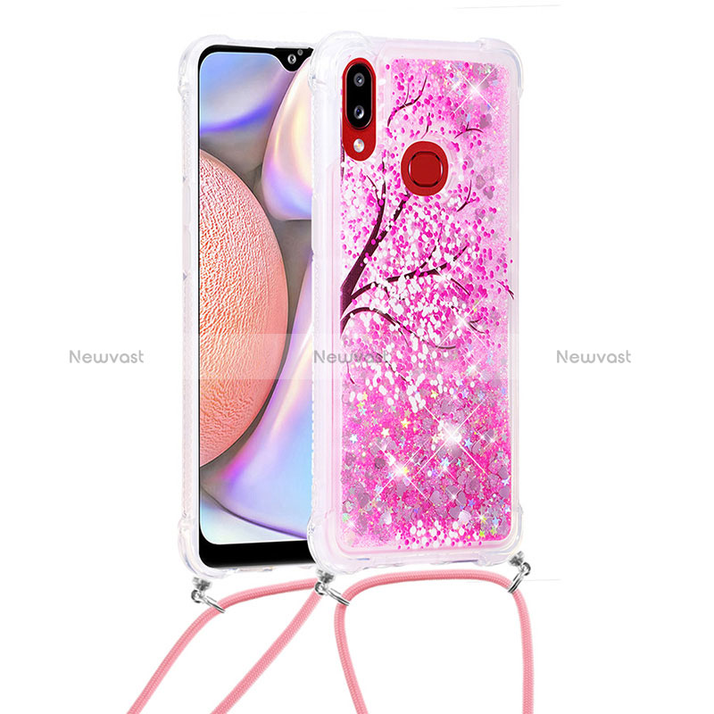 Silicone Candy Rubber TPU Bling-Bling Soft Case Cover with Lanyard Strap S02 for Samsung Galaxy A10s