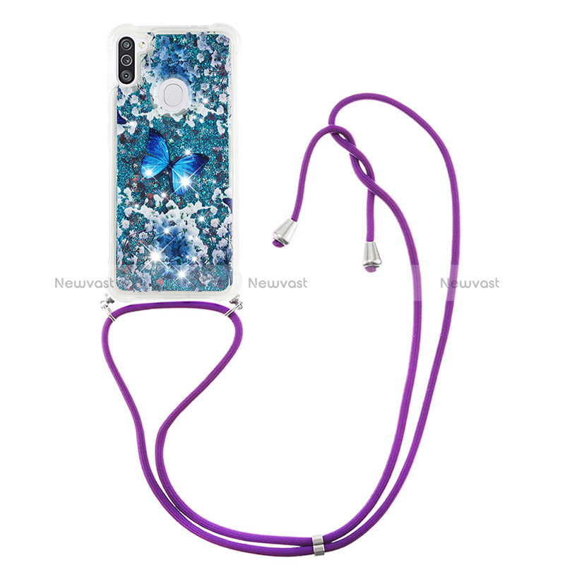 Silicone Candy Rubber TPU Bling-Bling Soft Case Cover with Lanyard Strap S02 for Samsung Galaxy A11