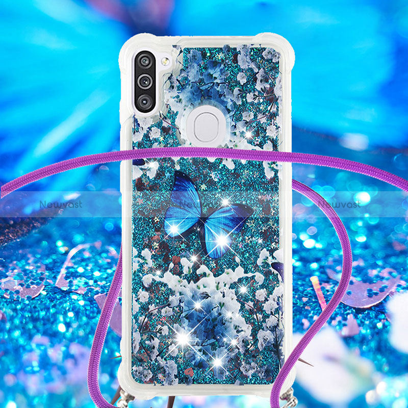 Silicone Candy Rubber TPU Bling-Bling Soft Case Cover with Lanyard Strap S02 for Samsung Galaxy A11