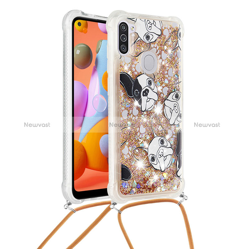 Silicone Candy Rubber TPU Bling-Bling Soft Case Cover with Lanyard Strap S02 for Samsung Galaxy A11