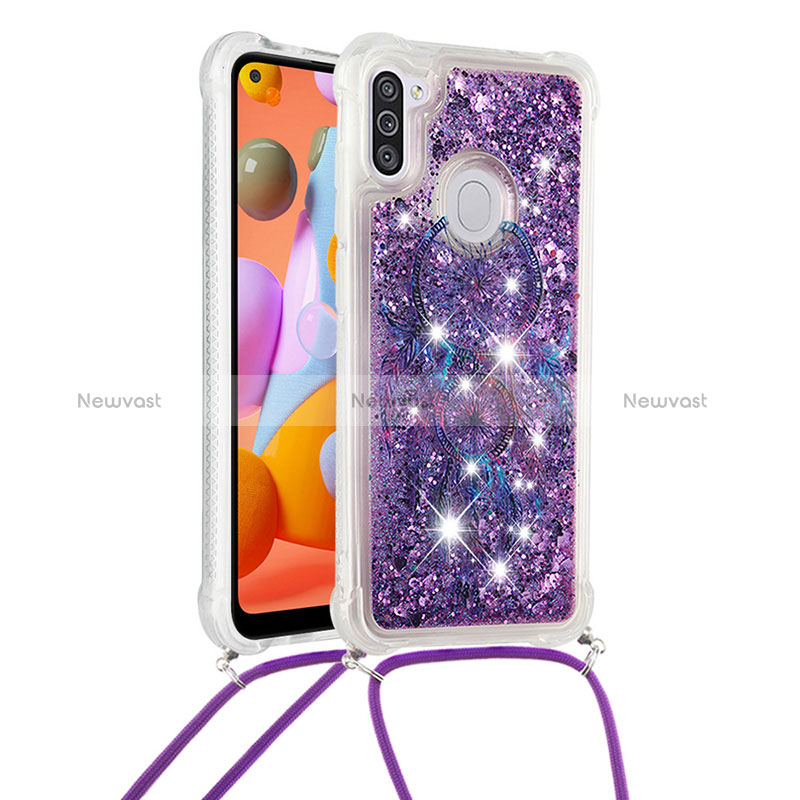 Silicone Candy Rubber TPU Bling-Bling Soft Case Cover with Lanyard Strap S02 for Samsung Galaxy A11