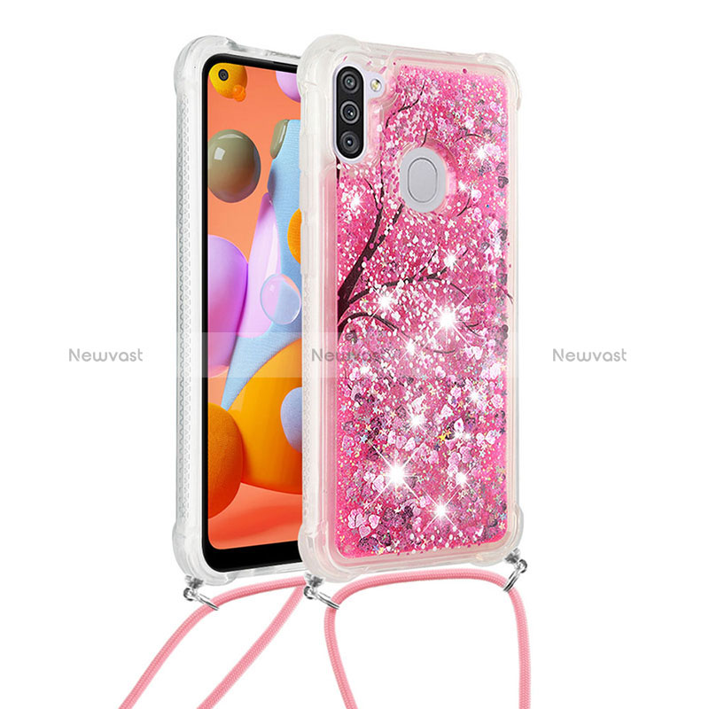 Silicone Candy Rubber TPU Bling-Bling Soft Case Cover with Lanyard Strap S02 for Samsung Galaxy A11