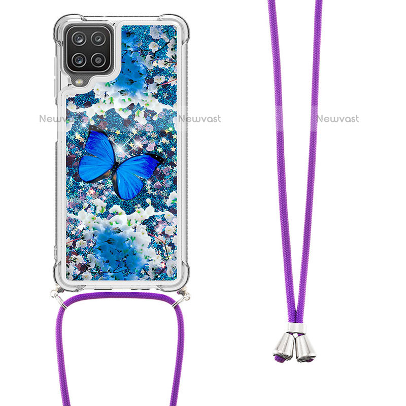 Silicone Candy Rubber TPU Bling-Bling Soft Case Cover with Lanyard Strap S02 for Samsung Galaxy A12