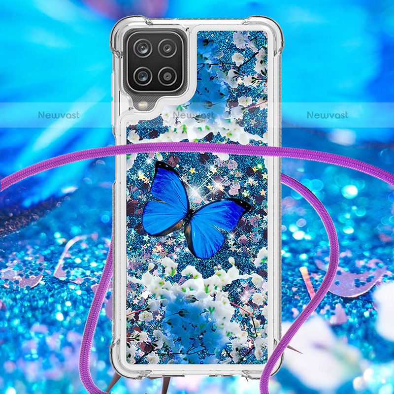 Silicone Candy Rubber TPU Bling-Bling Soft Case Cover with Lanyard Strap S02 for Samsung Galaxy A12