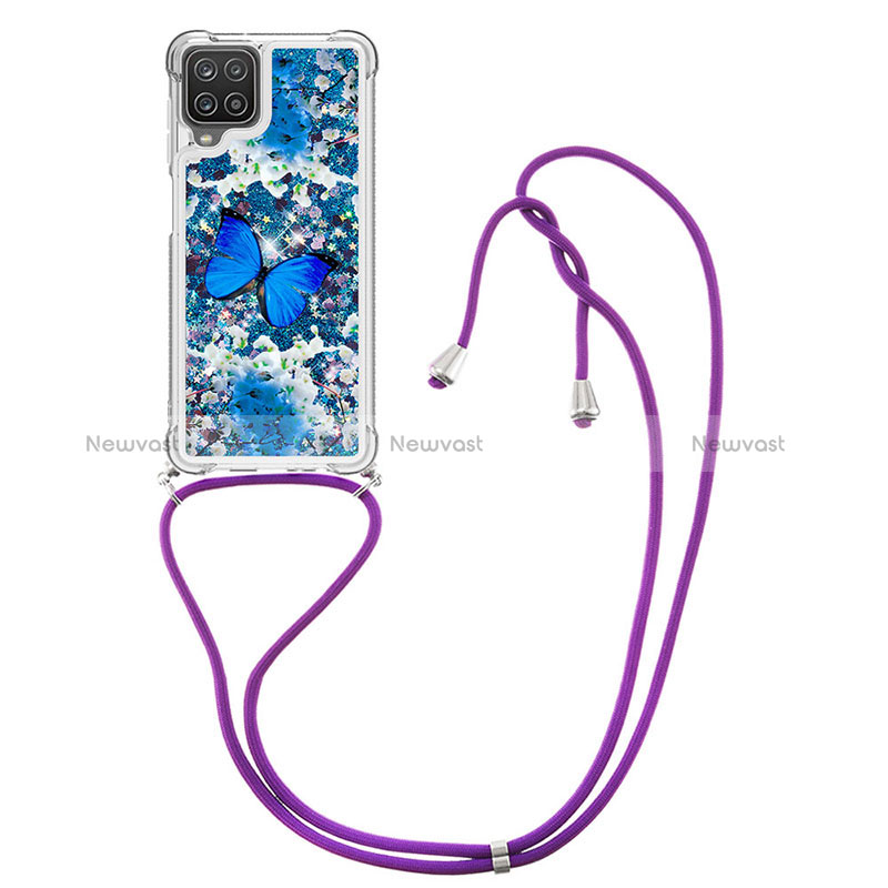 Silicone Candy Rubber TPU Bling-Bling Soft Case Cover with Lanyard Strap S02 for Samsung Galaxy A12 5G