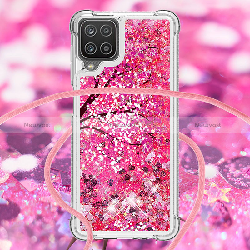 Silicone Candy Rubber TPU Bling-Bling Soft Case Cover with Lanyard Strap S02 for Samsung Galaxy A12 Nacho