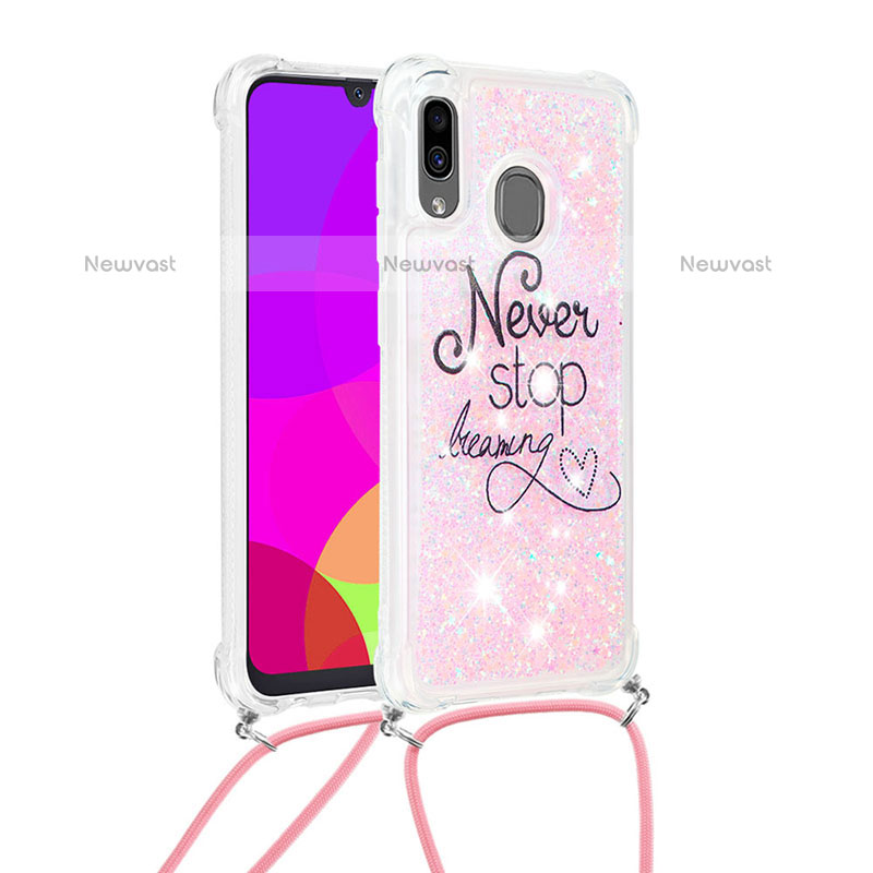 Silicone Candy Rubber TPU Bling-Bling Soft Case Cover with Lanyard Strap S02 for Samsung Galaxy A20