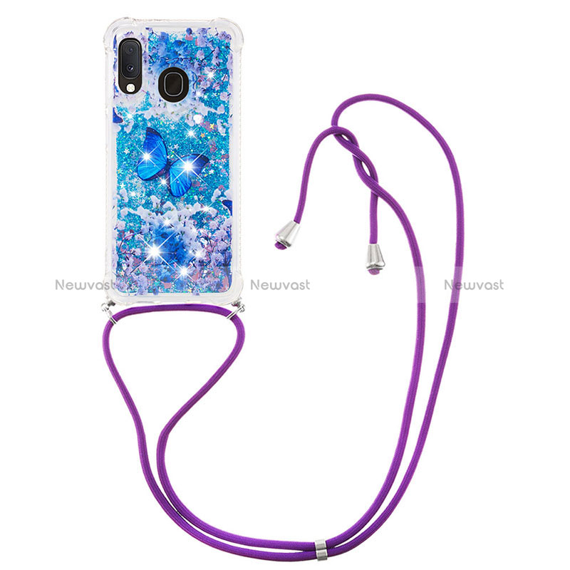 Silicone Candy Rubber TPU Bling-Bling Soft Case Cover with Lanyard Strap S02 for Samsung Galaxy A20e