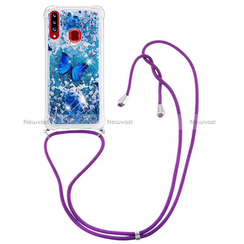 Silicone Candy Rubber TPU Bling-Bling Soft Case Cover with Lanyard Strap S02 for Samsung Galaxy A20s
