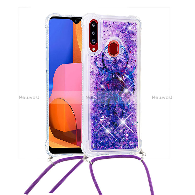 Silicone Candy Rubber TPU Bling-Bling Soft Case Cover with Lanyard Strap S02 for Samsung Galaxy A20s