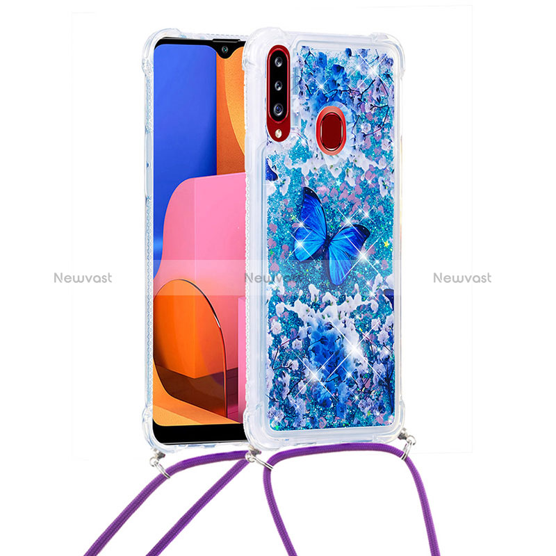 Silicone Candy Rubber TPU Bling-Bling Soft Case Cover with Lanyard Strap S02 for Samsung Galaxy A20s