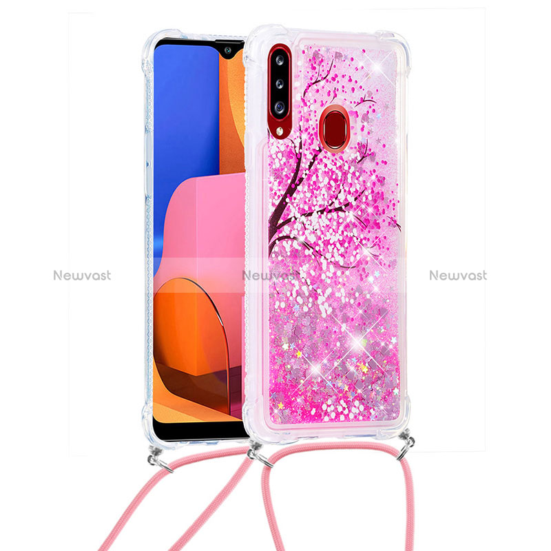 Silicone Candy Rubber TPU Bling-Bling Soft Case Cover with Lanyard Strap S02 for Samsung Galaxy A20s