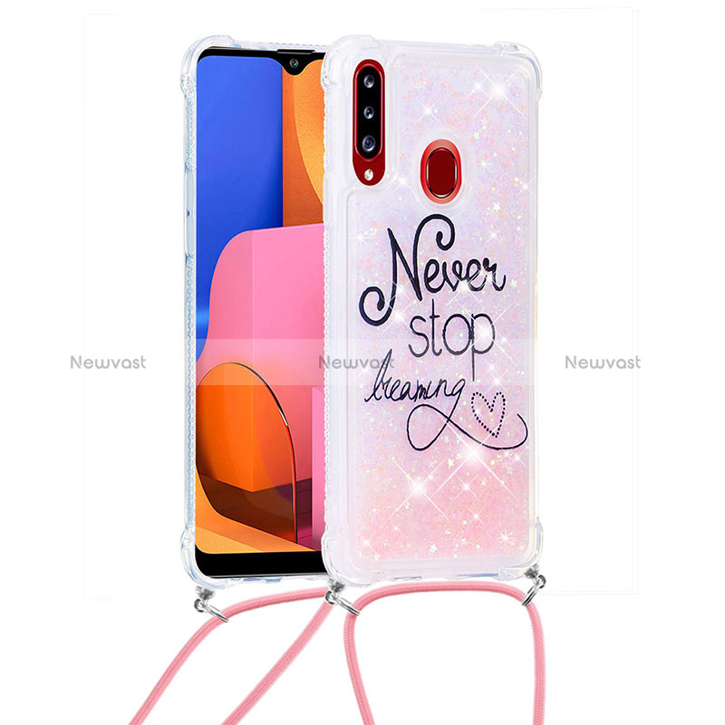 Silicone Candy Rubber TPU Bling-Bling Soft Case Cover with Lanyard Strap S02 for Samsung Galaxy A20s