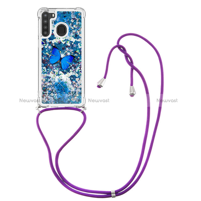 Silicone Candy Rubber TPU Bling-Bling Soft Case Cover with Lanyard Strap S02 for Samsung Galaxy A21