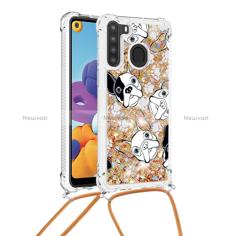 Silicone Candy Rubber TPU Bling-Bling Soft Case Cover with Lanyard Strap S02 for Samsung Galaxy A21