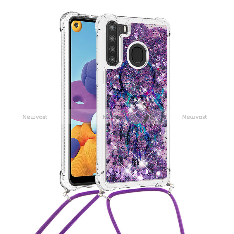 Silicone Candy Rubber TPU Bling-Bling Soft Case Cover with Lanyard Strap S02 for Samsung Galaxy A21