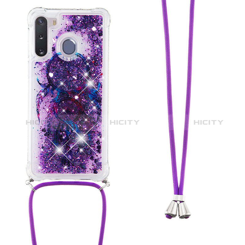 Silicone Candy Rubber TPU Bling-Bling Soft Case Cover with Lanyard Strap S02 for Samsung Galaxy A21 European