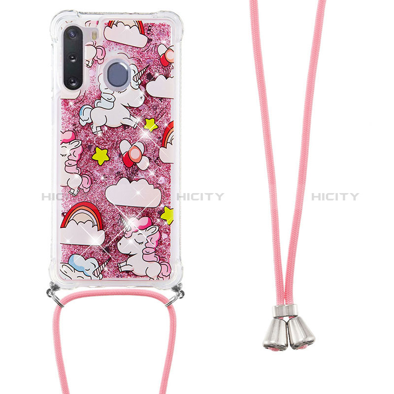 Silicone Candy Rubber TPU Bling-Bling Soft Case Cover with Lanyard Strap S02 for Samsung Galaxy A21 European