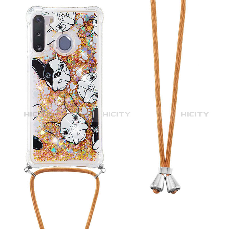 Silicone Candy Rubber TPU Bling-Bling Soft Case Cover with Lanyard Strap S02 for Samsung Galaxy A21 European