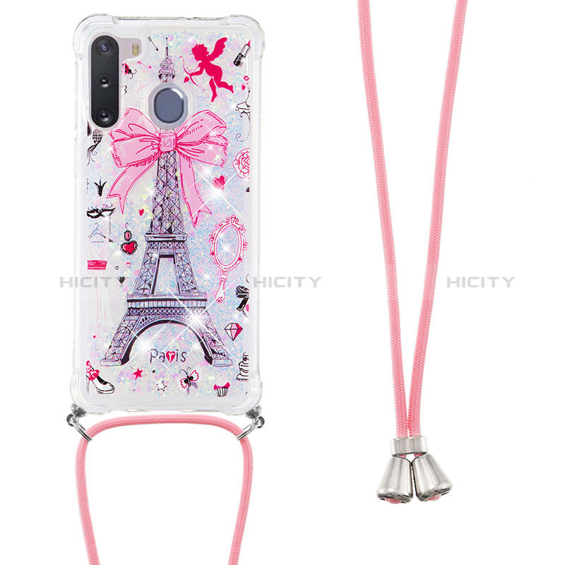 Silicone Candy Rubber TPU Bling-Bling Soft Case Cover with Lanyard Strap S02 for Samsung Galaxy A21 European Mixed