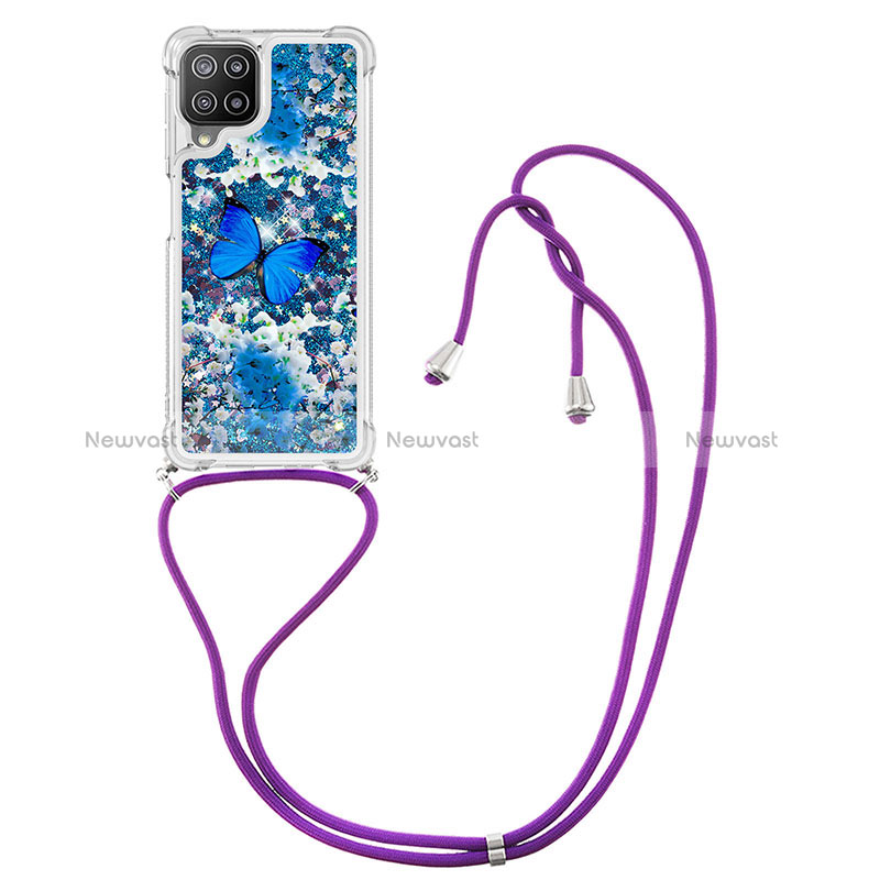 Silicone Candy Rubber TPU Bling-Bling Soft Case Cover with Lanyard Strap S02 for Samsung Galaxy A22 4G