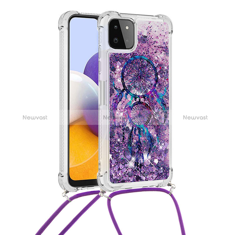 Silicone Candy Rubber TPU Bling-Bling Soft Case Cover with Lanyard Strap S02 for Samsung Galaxy A22 5G