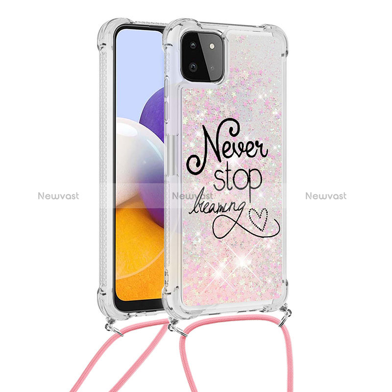 Silicone Candy Rubber TPU Bling-Bling Soft Case Cover with Lanyard Strap S02 for Samsung Galaxy A22 5G