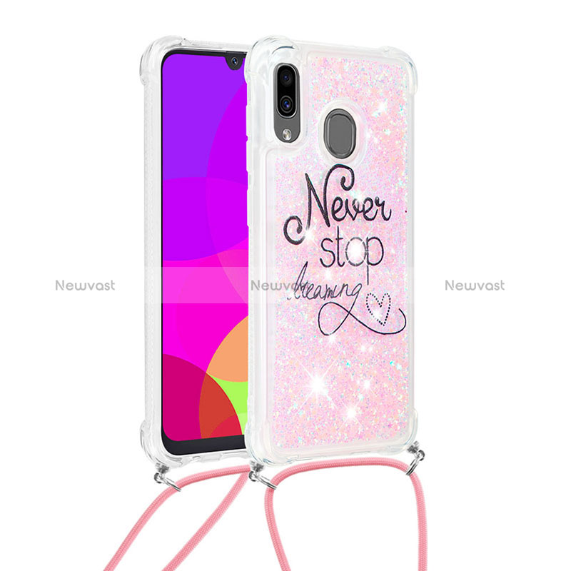 Silicone Candy Rubber TPU Bling-Bling Soft Case Cover with Lanyard Strap S02 for Samsung Galaxy A30