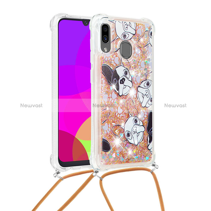 Silicone Candy Rubber TPU Bling-Bling Soft Case Cover with Lanyard Strap S02 for Samsung Galaxy A30 Gold