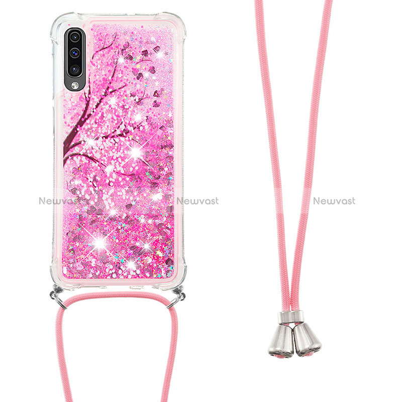 Silicone Candy Rubber TPU Bling-Bling Soft Case Cover with Lanyard Strap S02 for Samsung Galaxy A30S