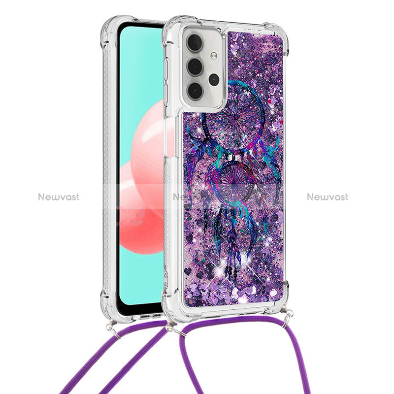 Silicone Candy Rubber TPU Bling-Bling Soft Case Cover with Lanyard Strap S02 for Samsung Galaxy A32 4G