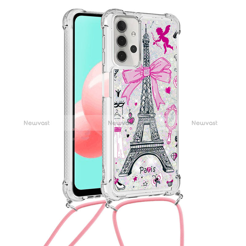 Silicone Candy Rubber TPU Bling-Bling Soft Case Cover with Lanyard Strap S02 for Samsung Galaxy A32 4G Mixed