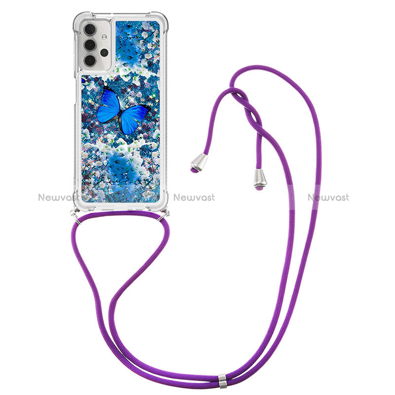 Silicone Candy Rubber TPU Bling-Bling Soft Case Cover with Lanyard Strap S02 for Samsung Galaxy A32 5G