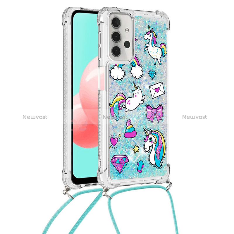 Silicone Candy Rubber TPU Bling-Bling Soft Case Cover with Lanyard Strap S02 for Samsung Galaxy A32 5G