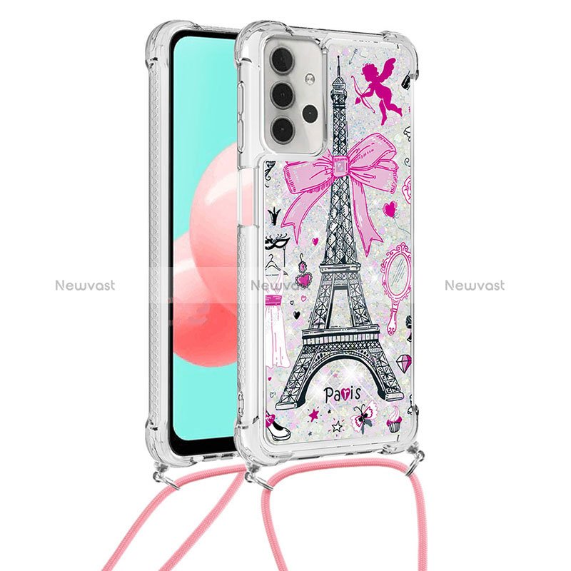 Silicone Candy Rubber TPU Bling-Bling Soft Case Cover with Lanyard Strap S02 for Samsung Galaxy A32 5G Mixed