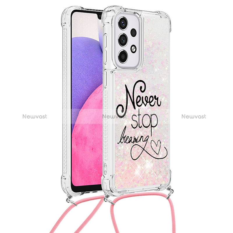 Silicone Candy Rubber TPU Bling-Bling Soft Case Cover with Lanyard Strap S02 for Samsung Galaxy A33 5G Pink