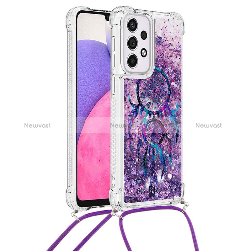 Silicone Candy Rubber TPU Bling-Bling Soft Case Cover with Lanyard Strap S02 for Samsung Galaxy A33 5G Purple