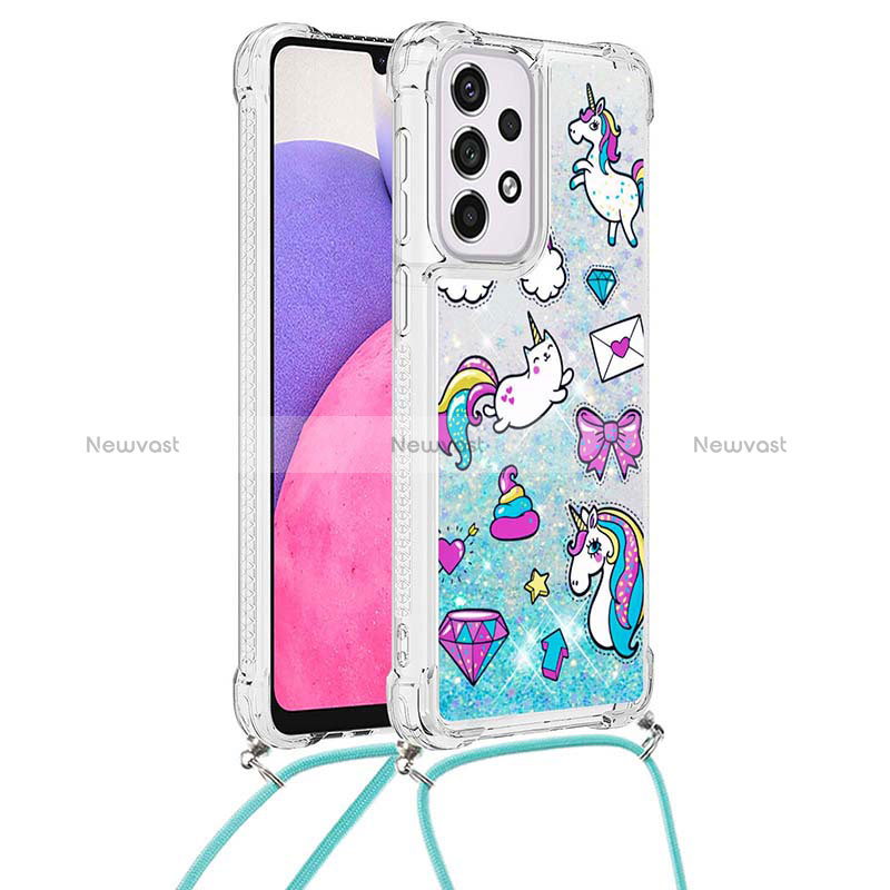 Silicone Candy Rubber TPU Bling-Bling Soft Case Cover with Lanyard Strap S02 for Samsung Galaxy A33 5G Sky Blue