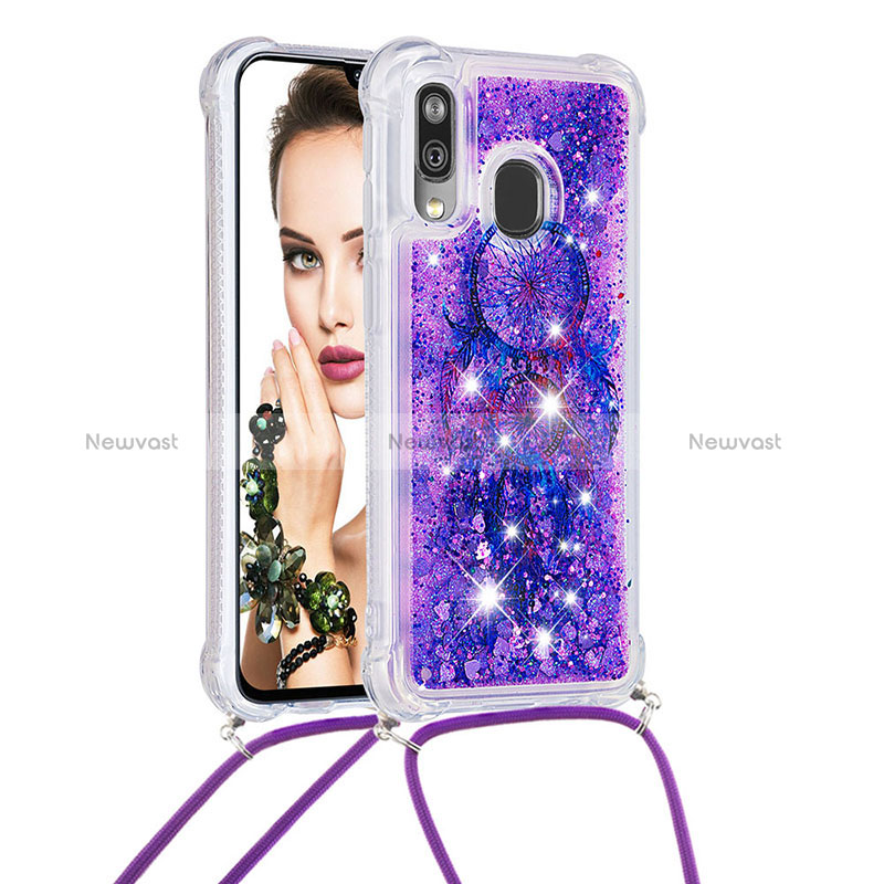 Silicone Candy Rubber TPU Bling-Bling Soft Case Cover with Lanyard Strap S02 for Samsung Galaxy A40