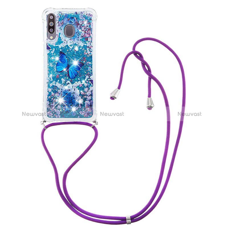 Silicone Candy Rubber TPU Bling-Bling Soft Case Cover with Lanyard Strap S02 for Samsung Galaxy A40s