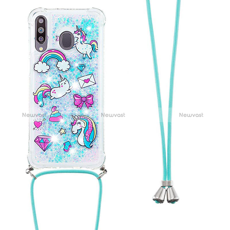 Silicone Candy Rubber TPU Bling-Bling Soft Case Cover with Lanyard Strap S02 for Samsung Galaxy A40s