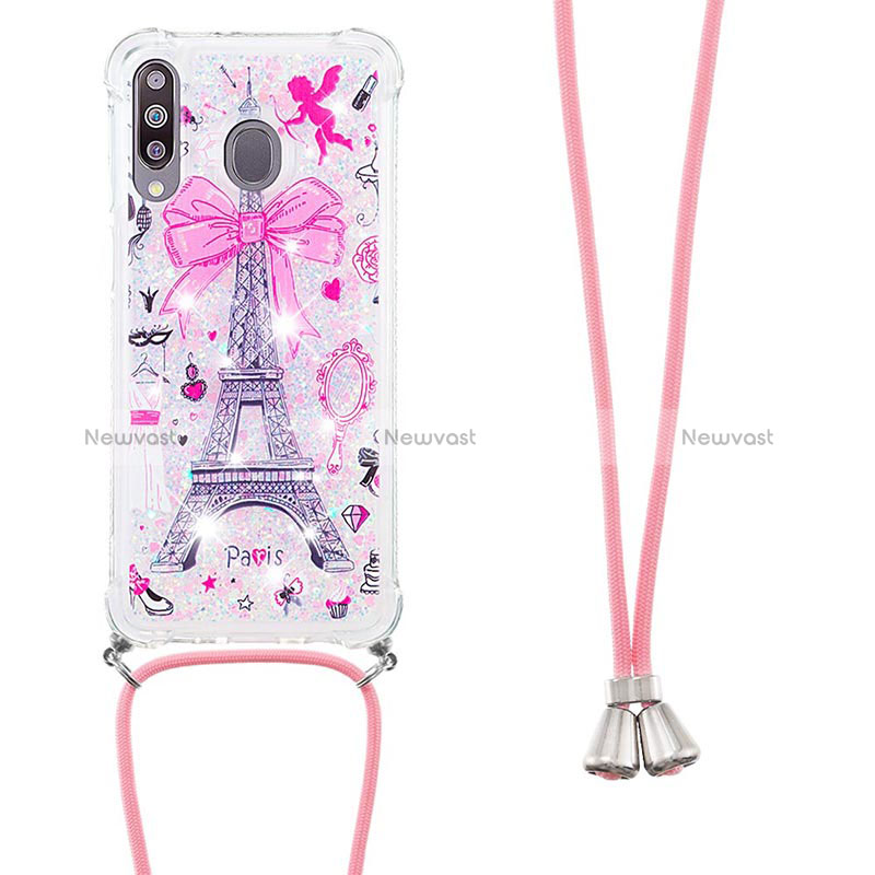 Silicone Candy Rubber TPU Bling-Bling Soft Case Cover with Lanyard Strap S02 for Samsung Galaxy A40s