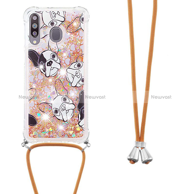 Silicone Candy Rubber TPU Bling-Bling Soft Case Cover with Lanyard Strap S02 for Samsung Galaxy A40s