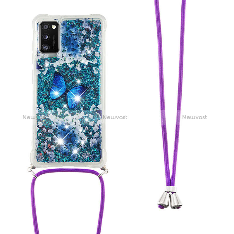 Silicone Candy Rubber TPU Bling-Bling Soft Case Cover with Lanyard Strap S02 for Samsung Galaxy A41