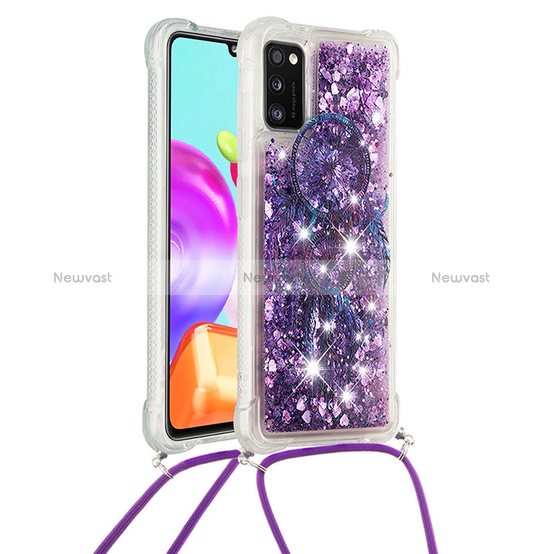 Silicone Candy Rubber TPU Bling-Bling Soft Case Cover with Lanyard Strap S02 for Samsung Galaxy A41 Purple