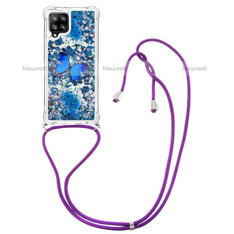 Silicone Candy Rubber TPU Bling-Bling Soft Case Cover with Lanyard Strap S02 for Samsung Galaxy A42 5G