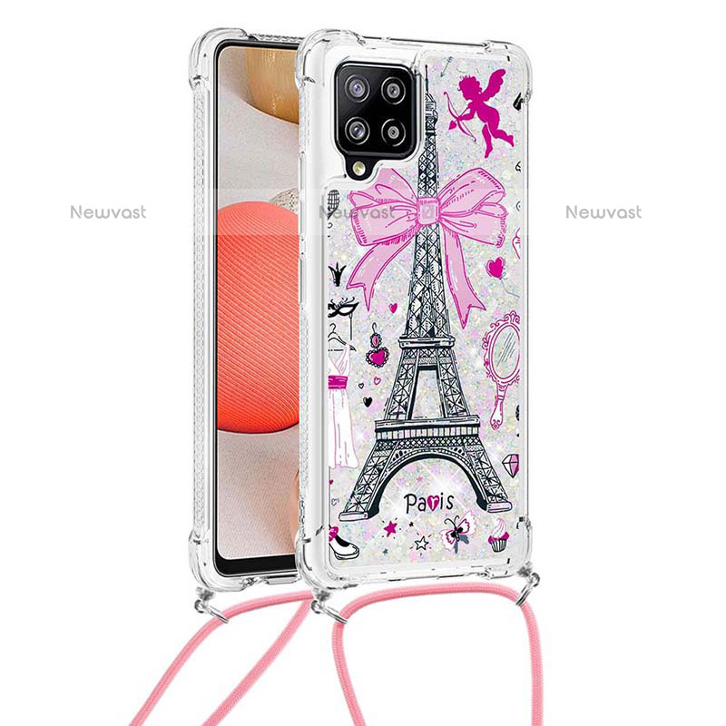 Silicone Candy Rubber TPU Bling-Bling Soft Case Cover with Lanyard Strap S02 for Samsung Galaxy A42 5G