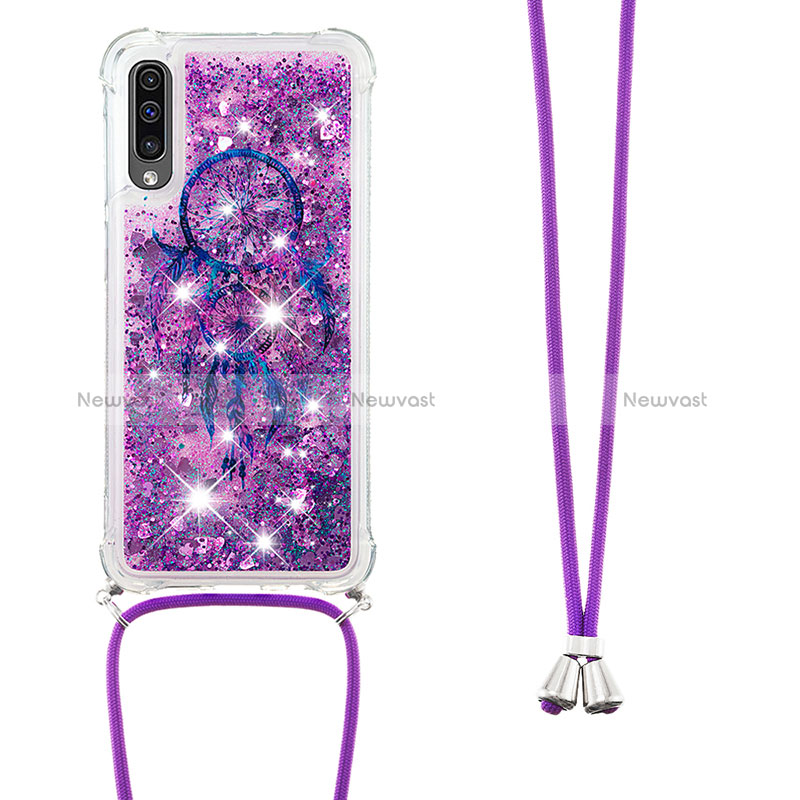 Silicone Candy Rubber TPU Bling-Bling Soft Case Cover with Lanyard Strap S02 for Samsung Galaxy A50